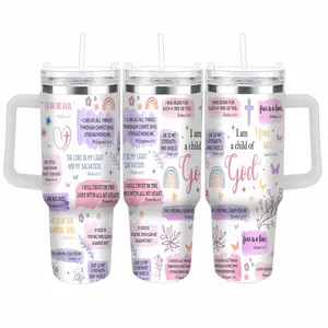Traveler Tumbler 40 Oz BPA Free With Handle & Straw Inspirational Bible Verse Travel Mug For Cars Water Bottles Outdoor Sports Drinkware Flasks Faith Gift Christmas & Thanksgiving Gift