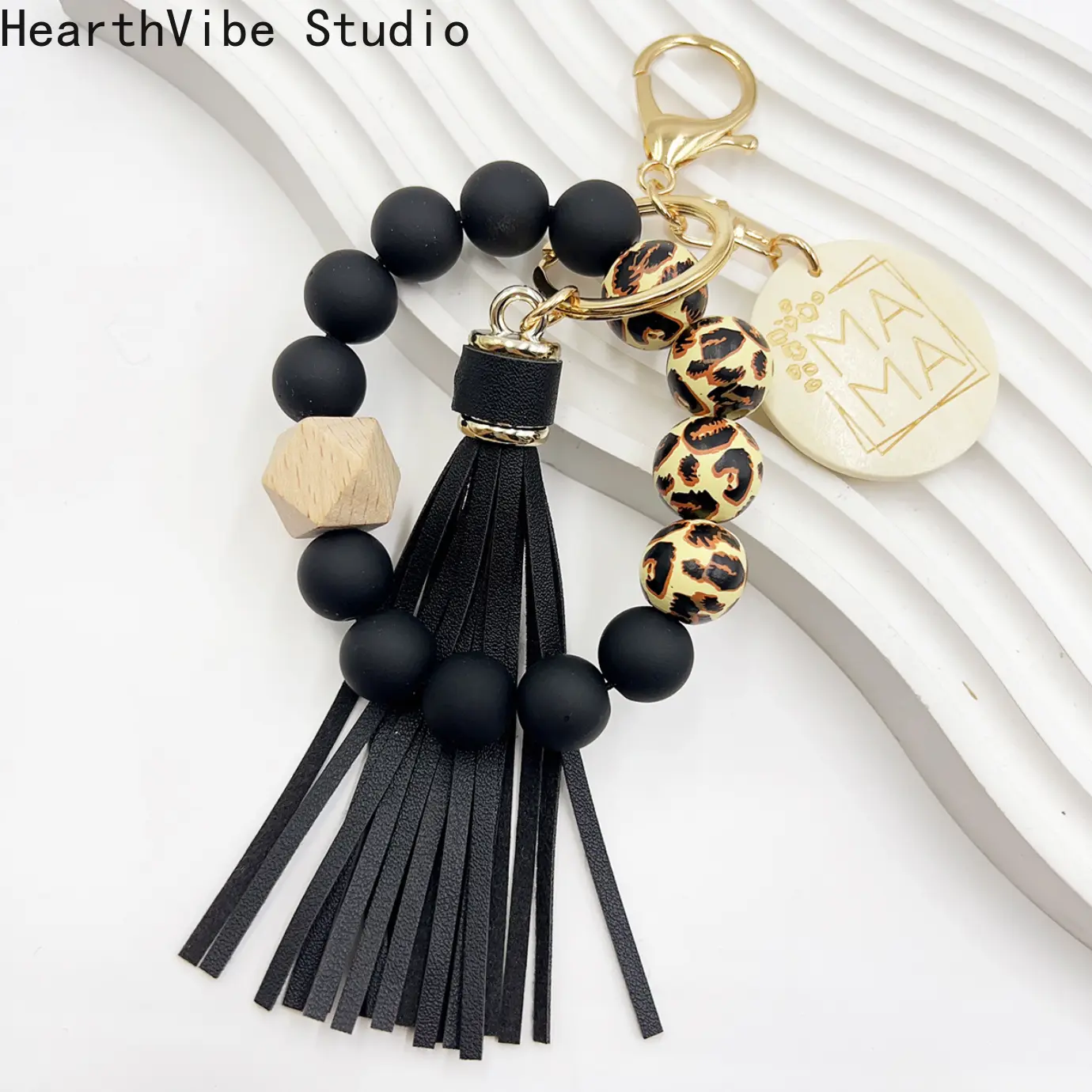 Handmade Cute Assorted Beads Keychain Set - Silicone & Wooden Beads, MAMA Wood Slice Purse Charm, Keychain for Purse, Mother's Day Gifts for Moms, Cute Keychains