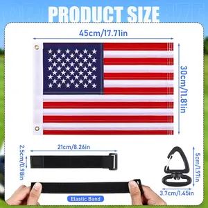2PCS 12" x 18" Golf Cart Flags, Easy Installation Embroidery American Flags for Golf Cart, Boat, Bike, American USA Golf Flag with Elastic Strap Bracket, Boat Flag Bicycle US Flag