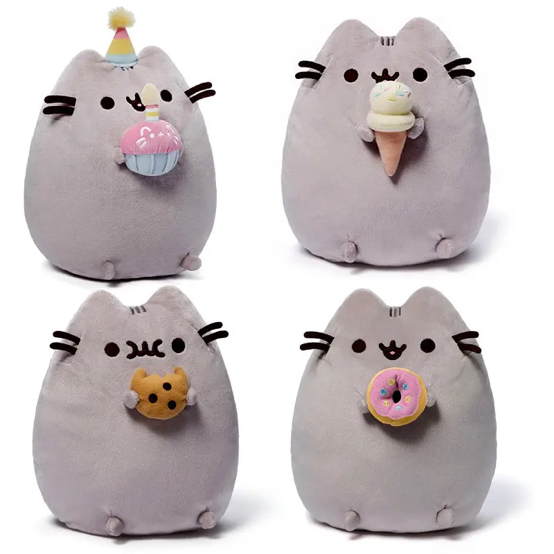 Cute gray cat plush pillow, home and office decoration, stylish snack accent, soft plush cushion for sofa, bed, and table