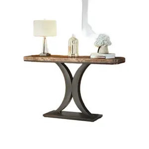 Console Table with Elegant Curved Base and Weathered Wood Top for Living Room Decor