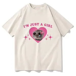 Sad Hamster Meme Im Just A Girl T Shirts Men,Women Clothing Harajuku Aesthetic Tshirt Vintage Unisex Streetwear Cotton Tops