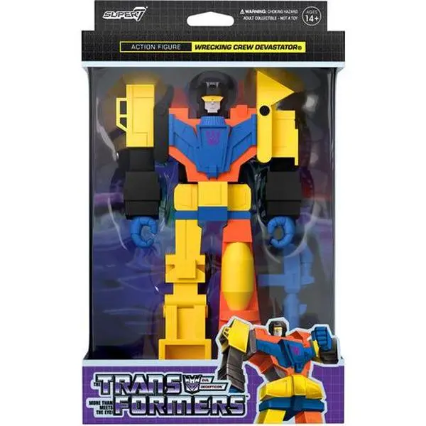 Super7 - Transformers ReAction Figure - Wrecking Crew Devastator Collectible, Injected Plastic Build, Includes Magna Laser Accessory, Oversized Window-Box Packaging