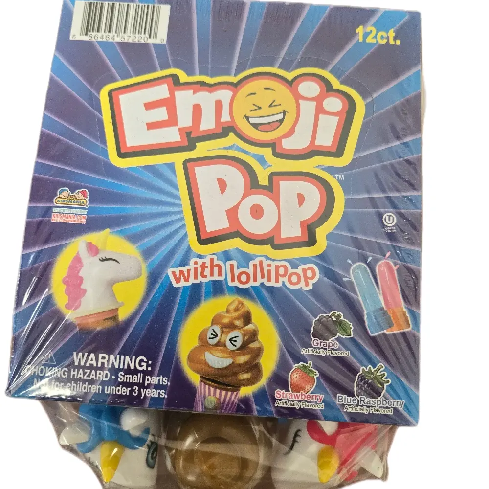 12-Count Emoji Pop Lollipops - Sweet Strawberry & Blue Raspberry Flavored Candy Treats, Fun Emoji Design, Party Goody Bag Stuffer, Treat