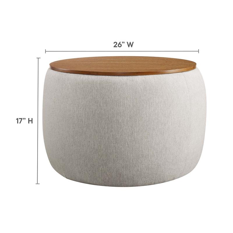 Modway Perla Upholstered Fabric Storage Ottoman in Ivory Fabric