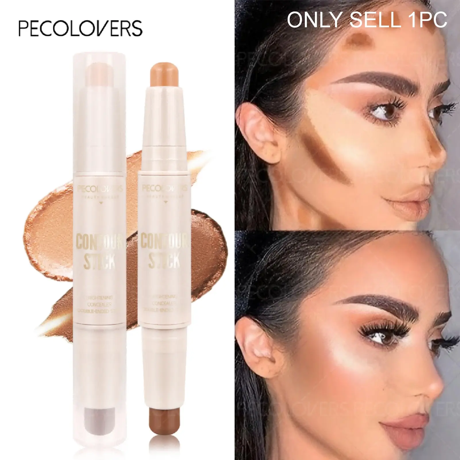 1pc Dual-End Contour And Concealer Pen - Multi-Use Matte Contour Stick, Contour Bronzer Makeup, Highlighter Pen, Waterproof And Sweatproof, Creating Contoured Nose Bridge And V-Shaped Face High Nose Bridge Makeup