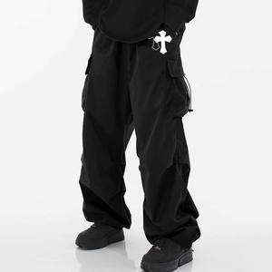 Men's various optional casual overalls, loose polyester solid color, all-match breathable sports trousers  Fabric Pants Pockets Natural