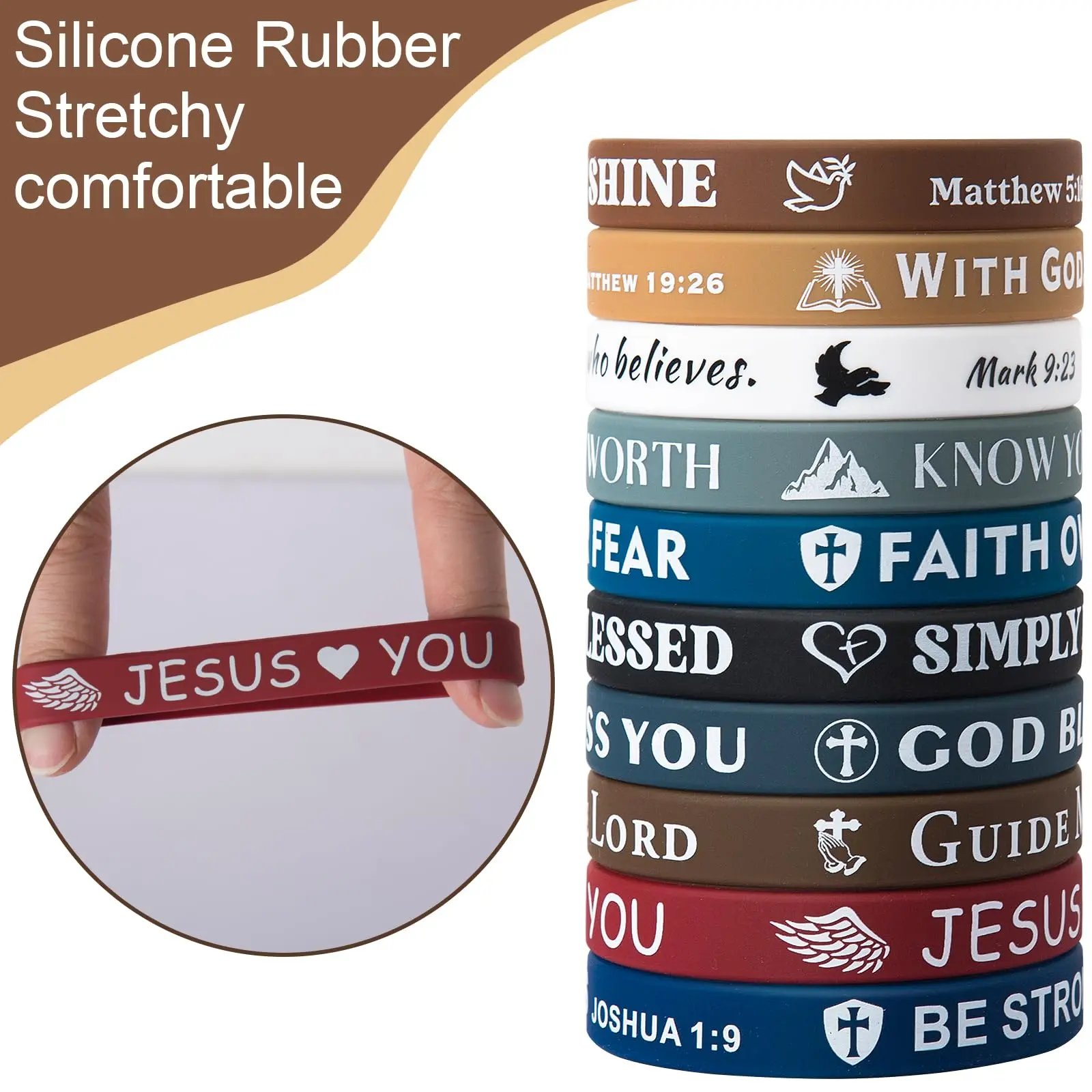 Christian Bible Verses Silicone Rubber Bands Bracelets & Bangles - Stretchy Unisex Religious Inspirational Jewelry, Multi-Color Faith-Based Gift for Christmas Parties, Crafted From Durable Rubber, Faith-Based Gifts, Flexible, Casual