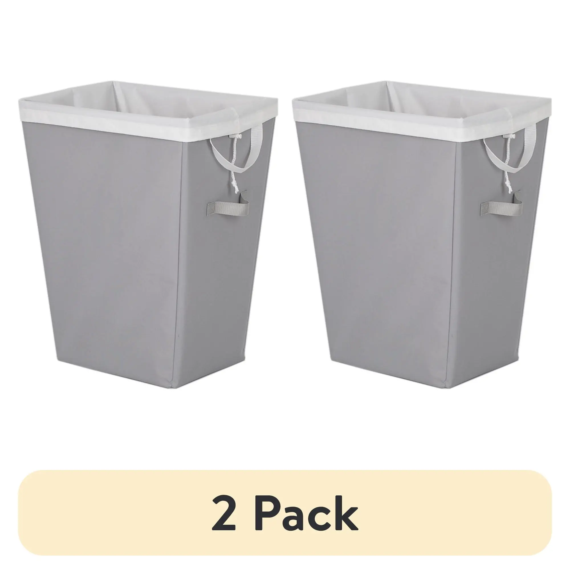 2-Pack Gray Slim Rectangular Laundry Hampers - Home Supplies Laundry Baskets with Removable Liners and Carry Handles