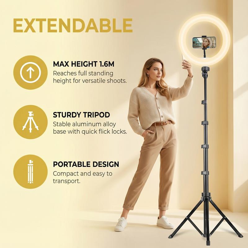10" Adjustable Led Video Light With Extendable Tripod Stand, Ring Light For 3 Color Mode, Dimmable Selfie Light For Video Recording, Makeup, Photography, Live Stream, TikTok, Youtubers, Content Creator, Cellphone Mount#new years#valentine's