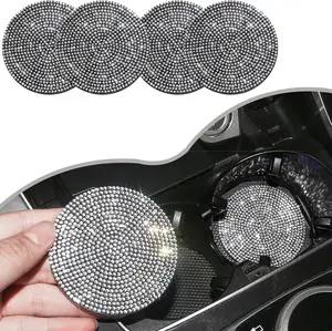 4PCS Bling Car Cup Holder Coasters, 2.75 Inch Anti-Slip Shockproof Crystal Rhinestone Insert Car Cup Coaster, Automotive Interior Accessories for Women Girls (White)