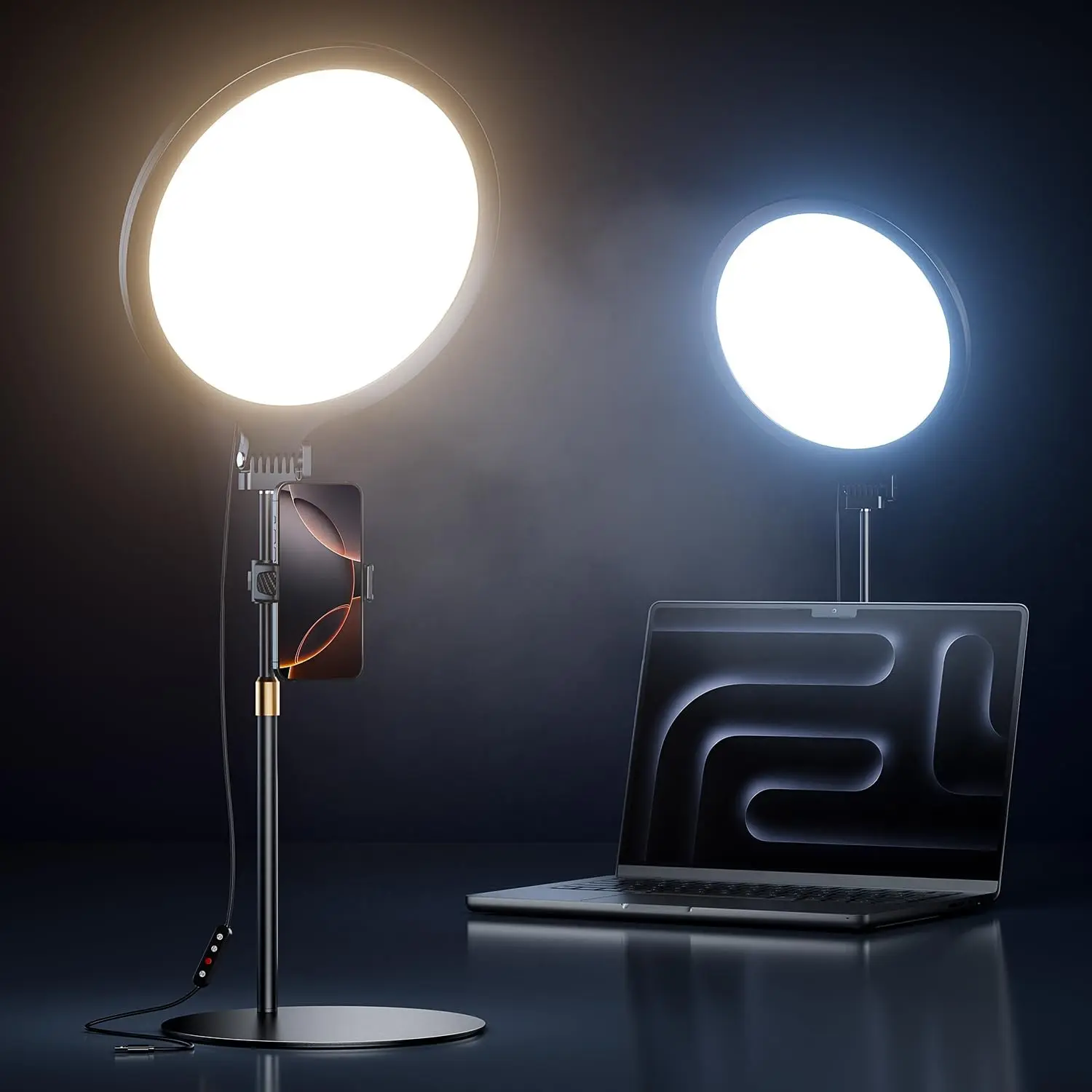 10.5'' Ring Light with Stand & Phone Holder – Full-Screen Selfie Light for Desk, Zoom, Video Recording, Live Streaming & Meetings