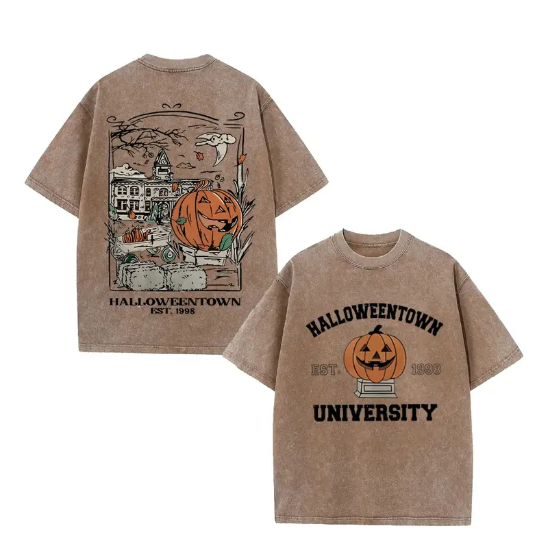 Halloweentown University EST.1998 Vintage Washed T-Shirt – Retro Pumpkin Halloween Graphic Tee, Fall Season Casual Wear, Gift For Halloweentown Movie Nostalgia Fans
