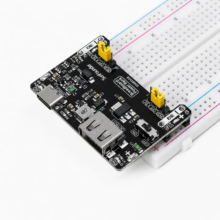 SunFounder BreadVolt Beginner-Friendly Portable Power Breadboard Power Supply Module, Broad Compatibility with Arduino, Raspberry Pi, Pico W, ESP32, 5V/1.5A, 3.3V/1A, USB Output for Robotics (Breadboard NOT Included), 52Mm X 32Mm X 24Mm