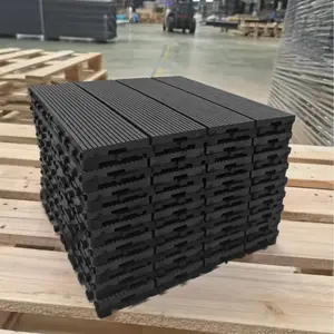 heavy-duty & recyclable Wood-Plastic Interlocking Deck Tiles 11.8" x 11.8“，9PCS，Waterproof Outdoor and Indoor for Patio, Balcony (Black)