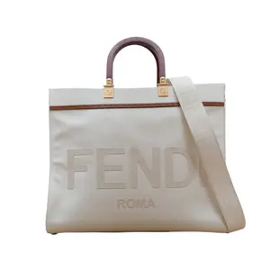 Pre-owned FENDI Canvas Tote Bags Sunshine Shopping Tote Bag Medium Size Beige Canvas