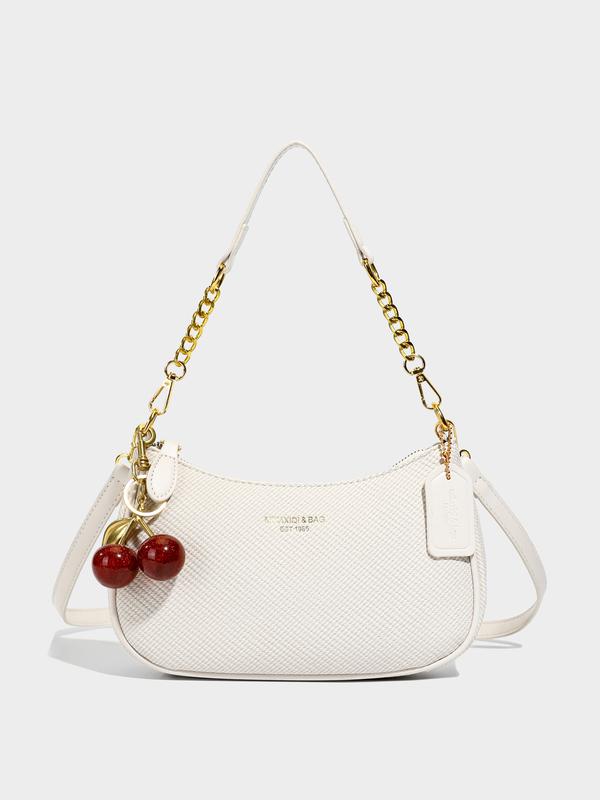 Small fresh  sweet shaped shoulder handbag, white lychee pattern simple classic design, cherry pearl chain bag, exquisite fashion   versatile, niche design suitable for daily commuting, shopping, etc.
