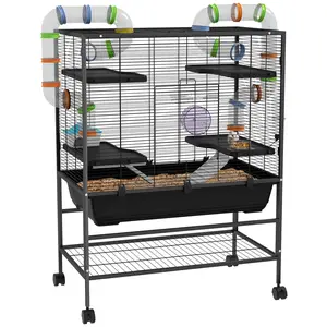 PawHut 32" Large Hamster Cage with Storage Shelf, Rat Cage for Syrian Hamster, Gerbils, with Tubes, Running Wheel, Food Dish, Water Bottle