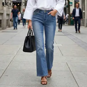 UOOZEE Women's New High Waist Flare Denim Jeans with Stretch, Retro Casual Style Bootcut Denim Pants with Pockets, Comfortable Cotton Blend Trousers for Spring Fall, VersatileWear for All Seasons (Waist Runs Small - Check Size Guide or Order Large), Smart