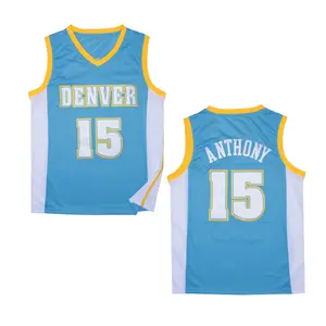 Men's basketball jersey #15, light blue mesh breathable quick-dry, polyester, summer T-shirt, suitable for sports and leisure outfit
