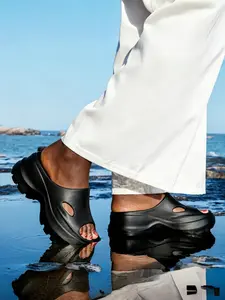 Men's Height-Increasing Thick Sole Slide Sandals Lightweight Shock Absorbing Breathable Design For Students Daily Commute Casual Wear