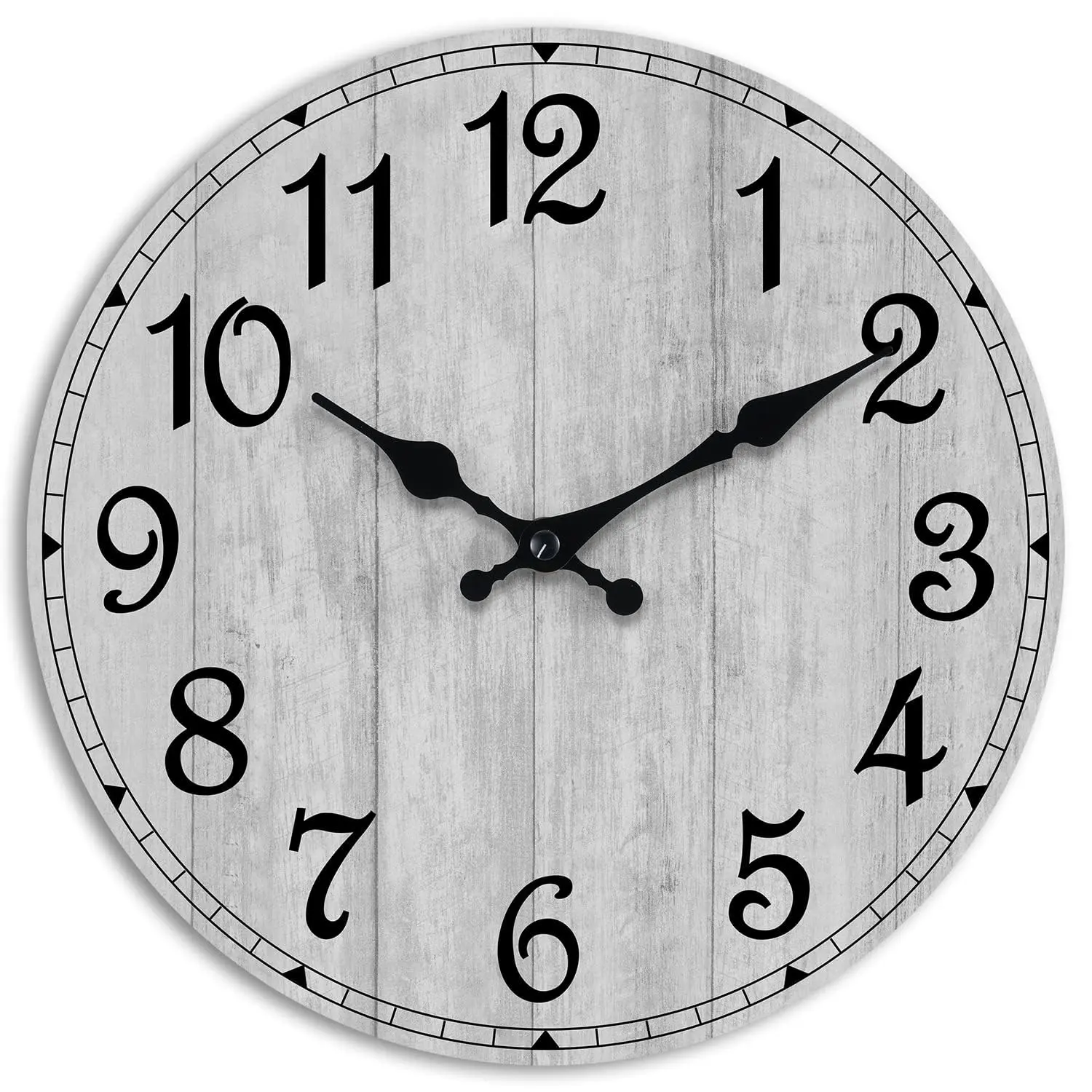 Wall Clock, 10 Inch Wall Clocks Battery Operated Silent Non Ticking, Country Wooden Clocks Farmhous Clock for Bathroom, Living Room, Kitchen, Bedrooms (Gray)