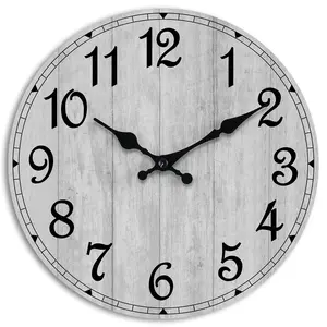 Wall Clock, 10 Inch Wall Clocks Battery Operated Silent Non Ticking, Country Wooden Clocks Farmhous Clock for Bathroom, Living Room, Kitchen, Bedrooms (Gray)