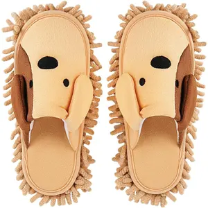 Cartoon  Mop Slippers Microfiber Clean Dusting Slippers Detachable Mopping Shoes for Office  Room (Khaki)