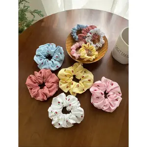 3pcs Cute Girls Hair Ties Scrunchie Set, Cherry Size Non-Damaging Elastic Bands, Plaid Design, Y2K Sweet Style Fashionable Hair Accessories
