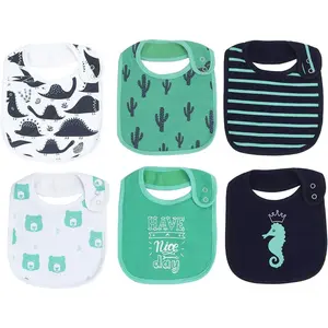 P-AS01   6 Pack Waterproof Cotton Baby Bibs for Girls Boys for Drooling Eating with Snaps
