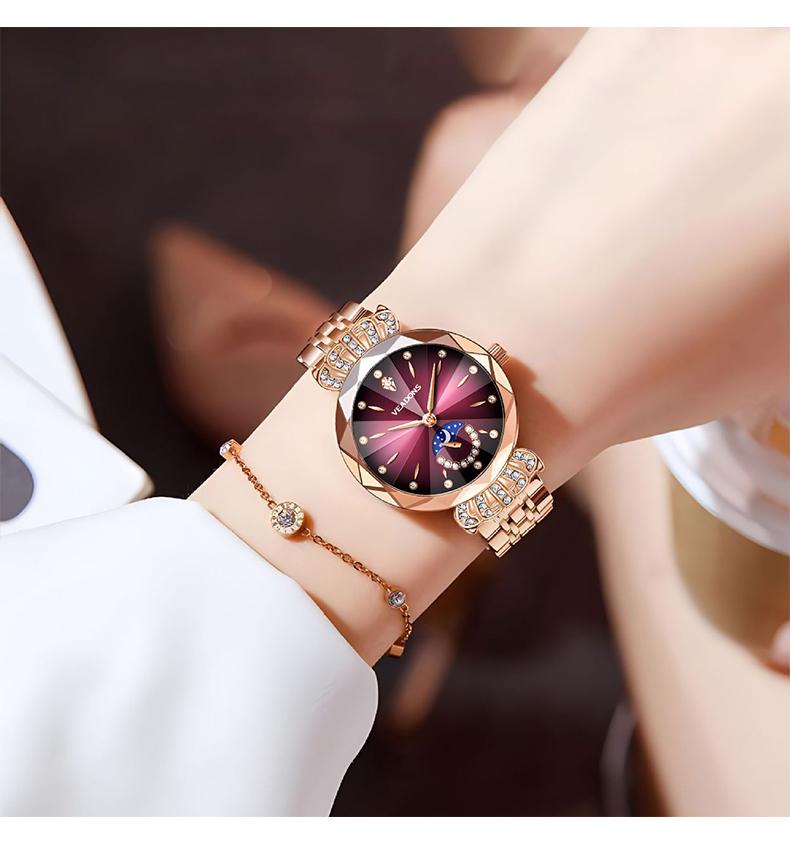 Ludmila Luxury Women's Jewelry Watch Diamond Cut Crystal Stainless Steel Waterproof Moon Star Sun Design Elegant Wristwatch Anniversary Gift for Her