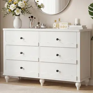 iSunirm Scalloped Dresser for Bedroom, Chest of Drawers, Modern 6 Drawer Dresser with Deep Drawers, Wide Storage Organizer Cabinet for Living Room, Hallway