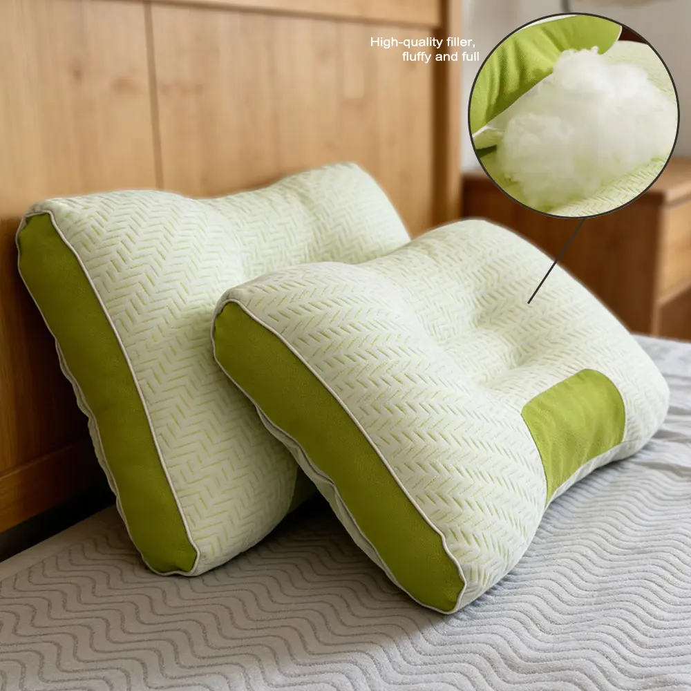 Skin-Friendly Polycotton Mix Green Fiber Pillow - Breathable, Ergonomic, Soft, Fluffy, Temperature-Regulating Bedding Pillow for Sleep, Hand Wash Only