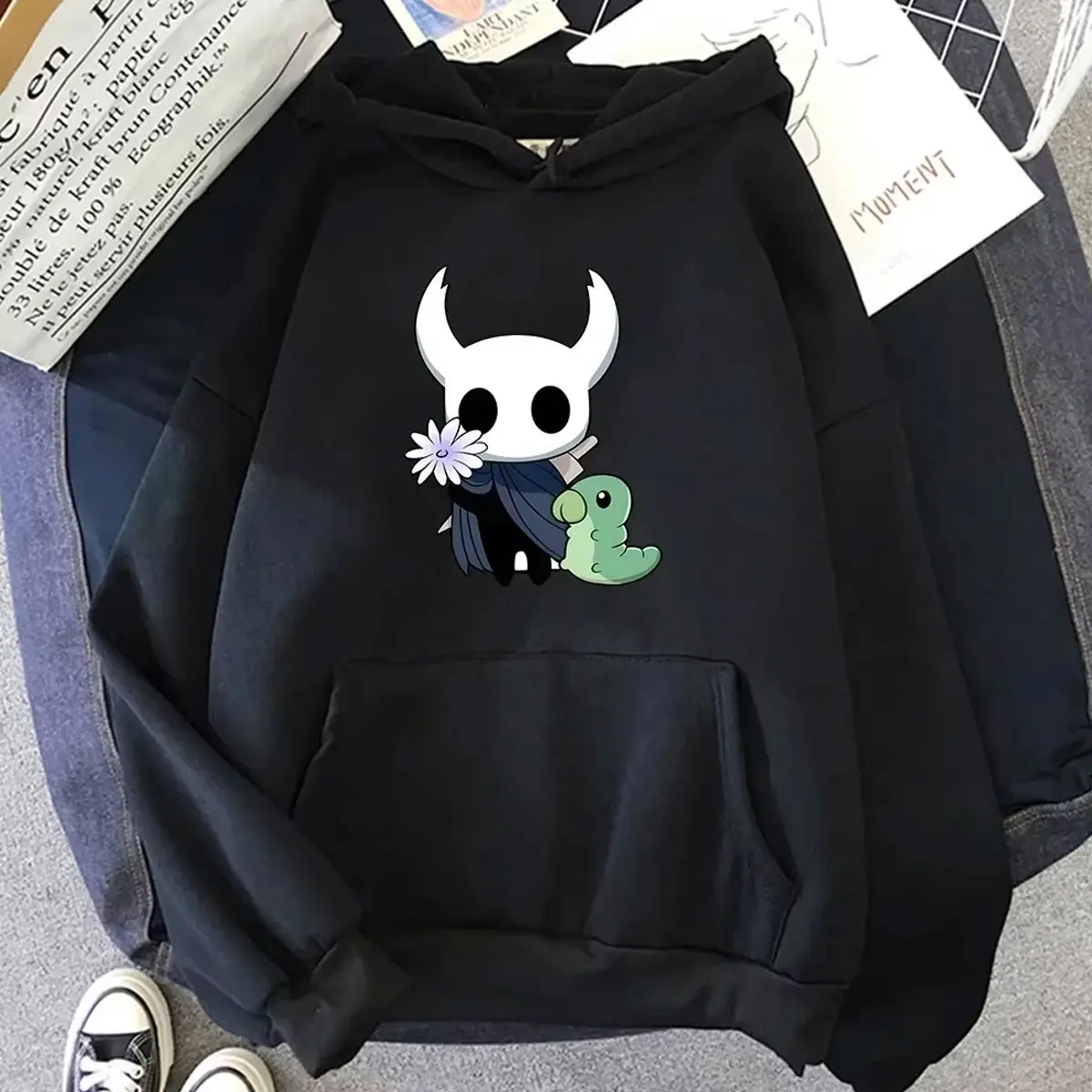 Hollow Knight Popular Character Print Hoodie Autumn Casual Sweatshirt Womenmen Cute Anime Clothes Comfortable Regular Pullovers Womenswear Check Black
