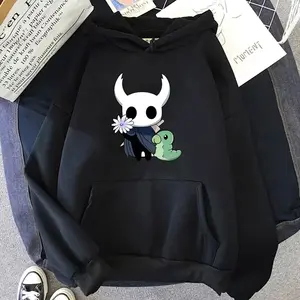 Hollow Knight Popular Character Print Hoodie Autumn Casual Sweatshirt Womenmen Cute Anime Clothes Comfortable Regular Pullovers Womenswear Check Black