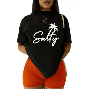 Letter &amp;   Palm Tree Print Tee Graphic Tees Women Tops Tik Tok Shop T-Shirt Casual Cotton Breathable Knitted Short Summer Short Shortsleeve Crewneck Streetwear Tshirt