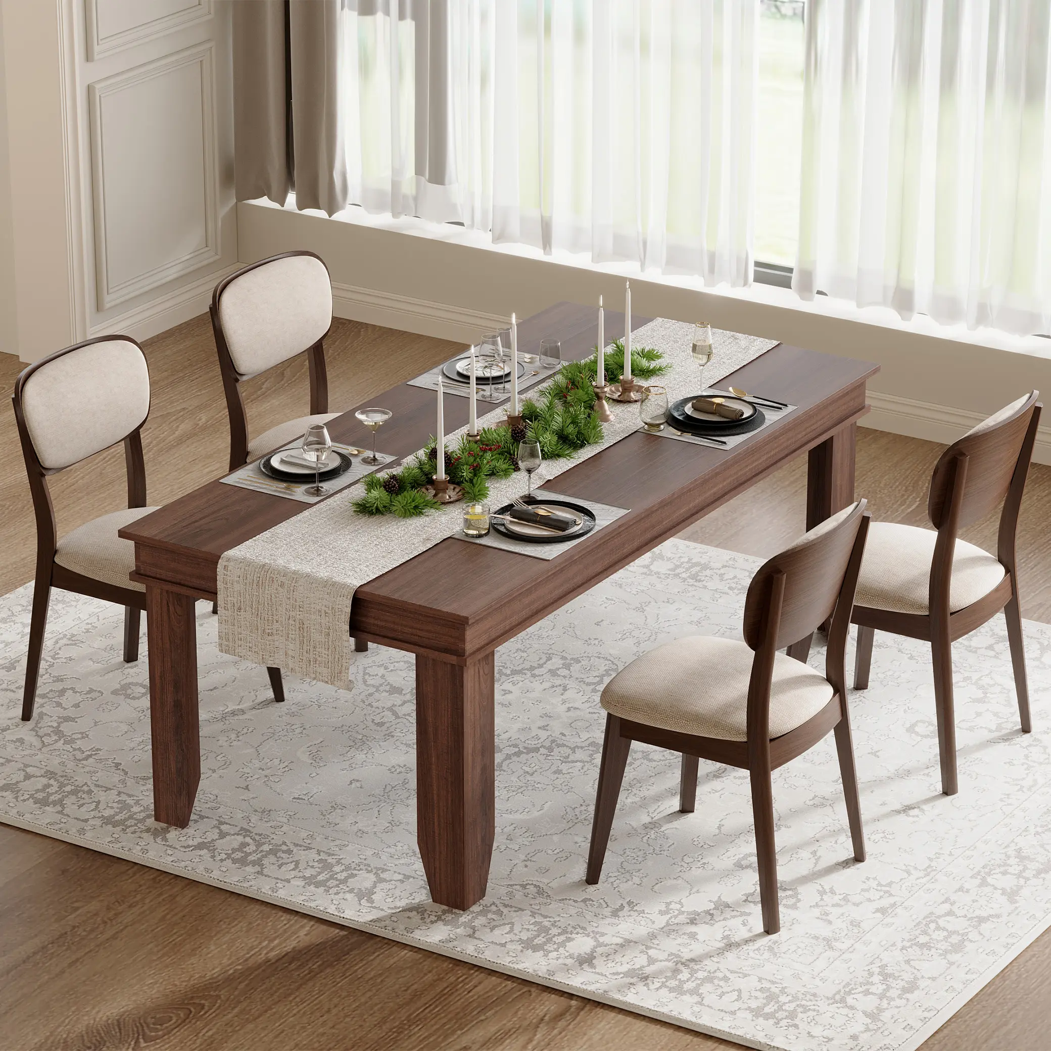 Rustic Rectangle Dining Table - 70.87in Farmhouse Wooden Dining Tables for 6-8 People, Sturdy Legs, Brown (Multiple Colors) for Apartment, Living Room