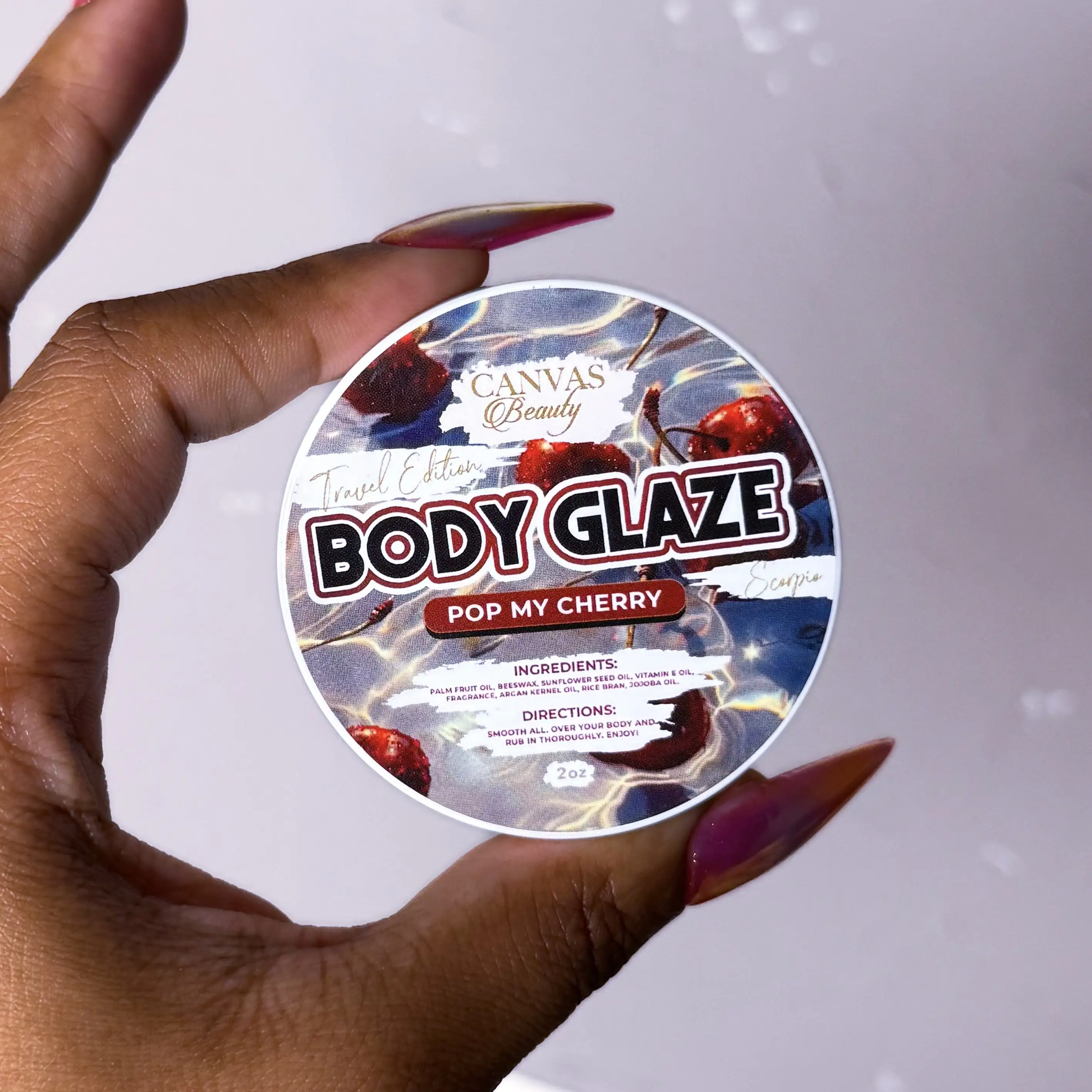 Canvas Beauty Inspired by Zodiac Travel BODY GLAZE: CANVAS BEAUTY Pop My Cherry Jojoba Oil Infused Hydrating Creamy Formula Anti-Aging Long Lasting Fr