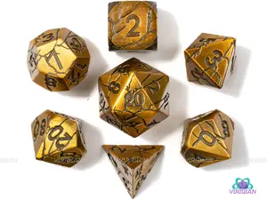 Midas' Touch | Gold with Cracks Large Metal Dice Set (7) | Dungeons and Dragons (DnD) | Tabletop RPG Gaming