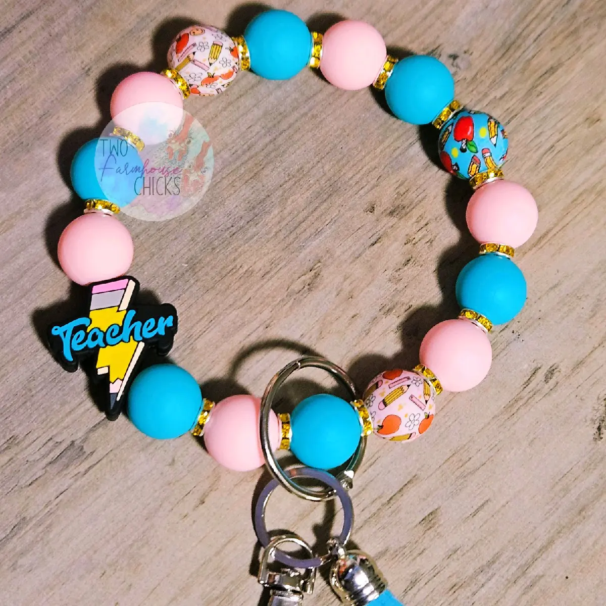 Teacher Pink and Teal Keychain Wristlet for Women