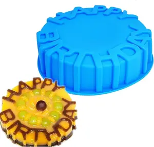 7-Inch Round Happy Birthday Cake Pan – Breakable Chocolate Surprise Gift Mold – Food-Grade Silicone – Easy-to-Use Baking & Chocolate Mold, Easy Release & Clean, for Birthday, Anniversary, Festive Dessert Preparation, Party Desserts