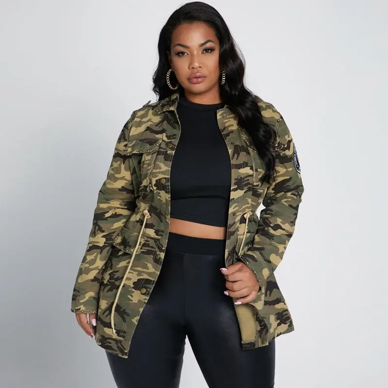 Women's Casual Hooded Camo Print Jacket, Polyester Fabric, Asian Sizing, Sexy Cut, Machine Washable