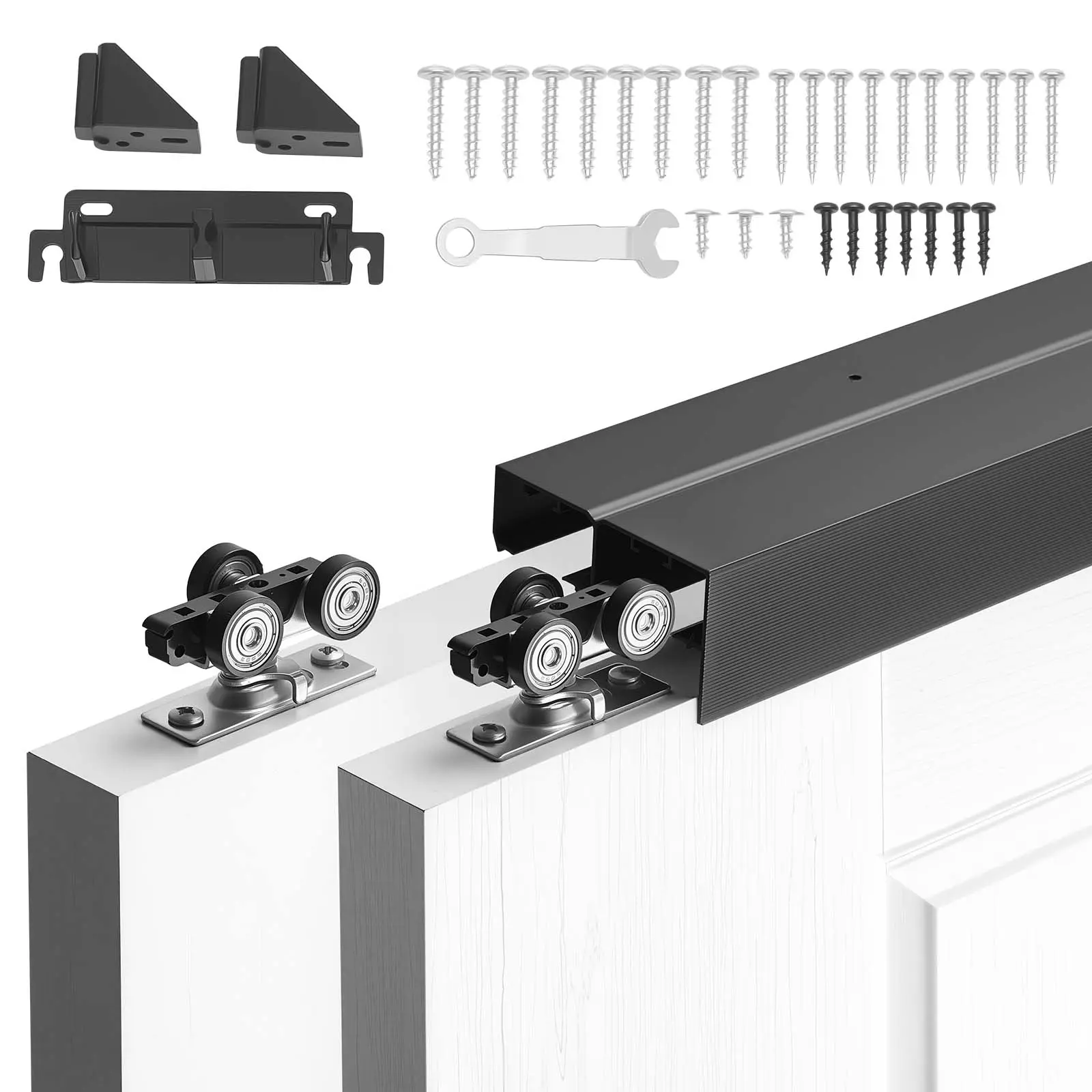 VEVOR Bypass Sliding Door Hardware Kit, 5 ft Aluminum Alloy Dual-Track System, Smooth Quiet Gliding, Easy Installation, Fits 1"-1 3/4" Thickness 30" Width 2-Door Setup, for Closets & Bypass Applications, Bypass Doors