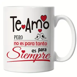Valentine's Day & Christmas Gift - 11oz Spanish Love Phrase Ceramic Coffee Mug "Te Amo Para Siempre" (I Love You Forever) - White with Black Handles & Red Hearts, Wide Mouth, Durable for Home, Travel - Includes Gift Box,Chef, Couples, Christmas Coffee Mug