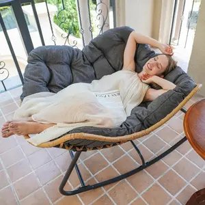 Outdoor Rocking Chair, Oversized Patio Papasan Rocker, Comfy Wicker Reading Lounge, Indoor Egg Chair for Bedroom, Living Room, Porch, Garden, Lawn