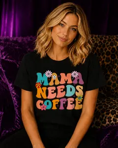 Mama Needs Coffee T-Shirt | Retro Groovy Mom Tee | Funny Coffee Shirt