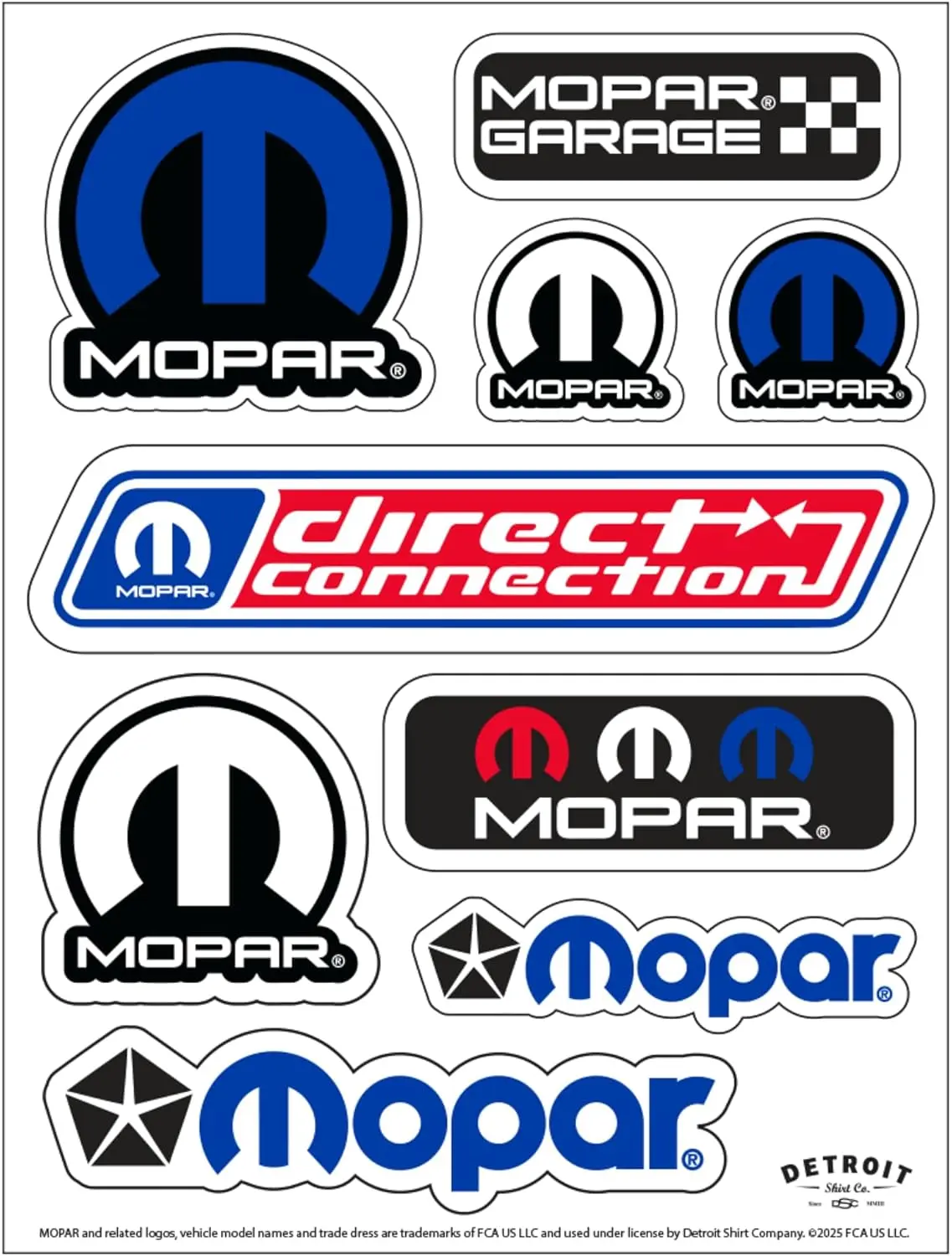 Mopar Logo Sticker Sheet –  x  Inch Vinyl Decals, Direct Connection & Omega Logos, Made in USA