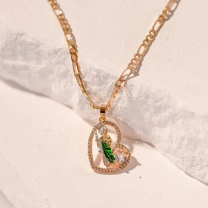 St Jude 14k Gold-plated Inspired Prayer Necklace with Clear Zirconia Pendant Unisex Copper Jewelry for Faith and Career Enthusiasts