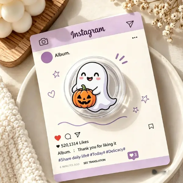 Happy Ghost Hugging Pumpkin Halloween MagSafe Phone Grip, Cute Little Spirit with Jack-O-Lantern PopSocket, Spooky Season Accessory, Autumn Fall Gift