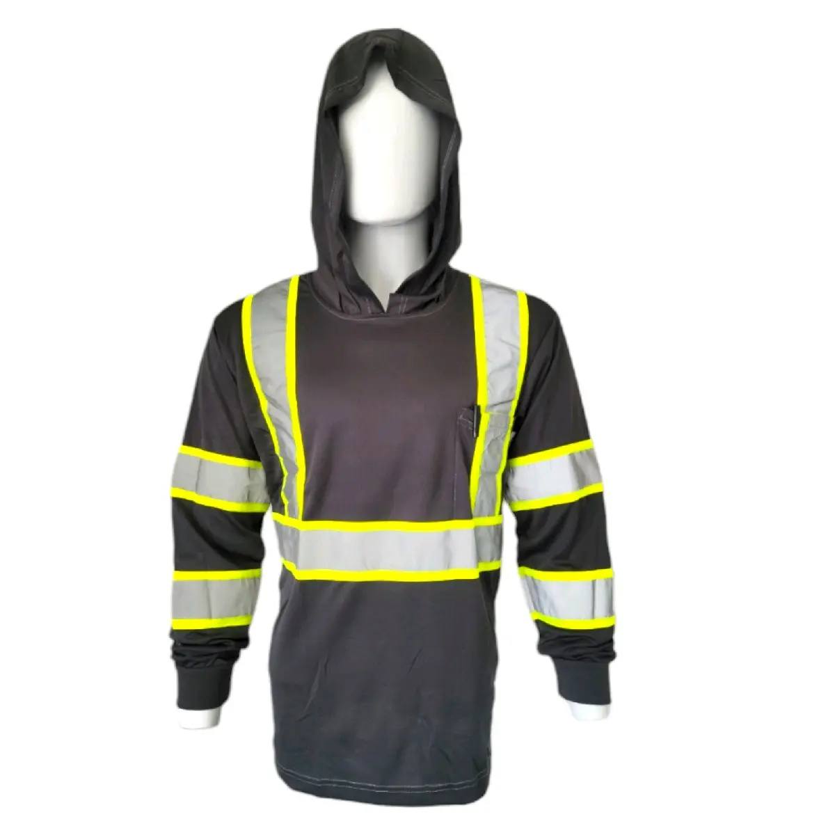 Gray Long-Sleeve High-Visibility Safety Shirts with Reflectors, Polyester Clothes with Chest Pocket, Essential Work Safety Gear for Construction, Industrial Manufacturing